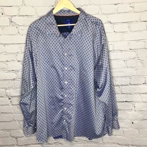 Egara Blue Print Casual Button Up Long Sleeve Cotton Shirt 3X